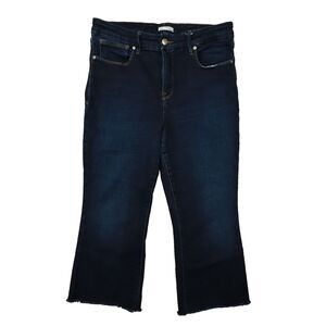 Good American Cropped Jeans Women's‎ Dark Wash Stretch Raw Hems size 14/32